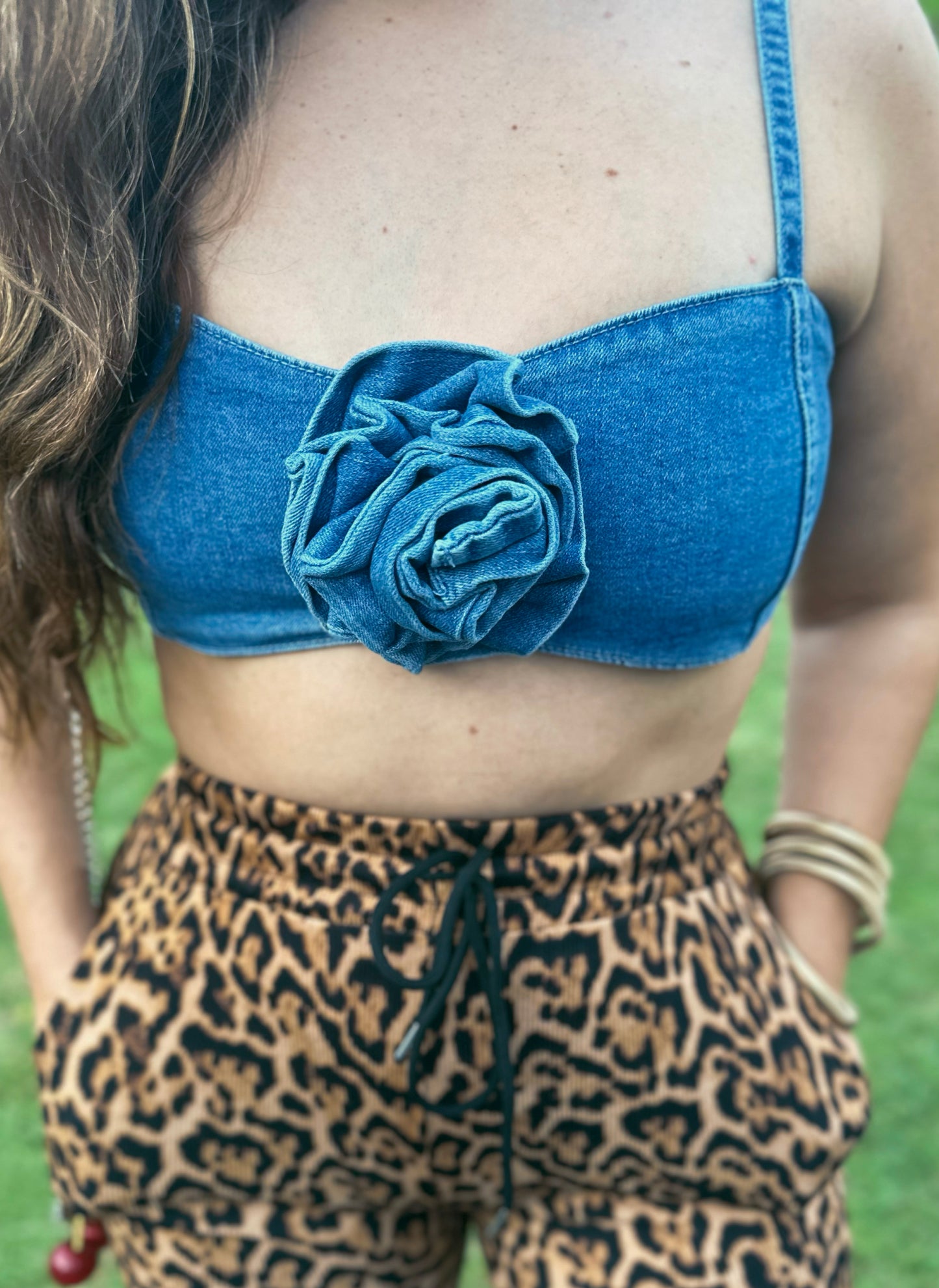 Denim Flower Top